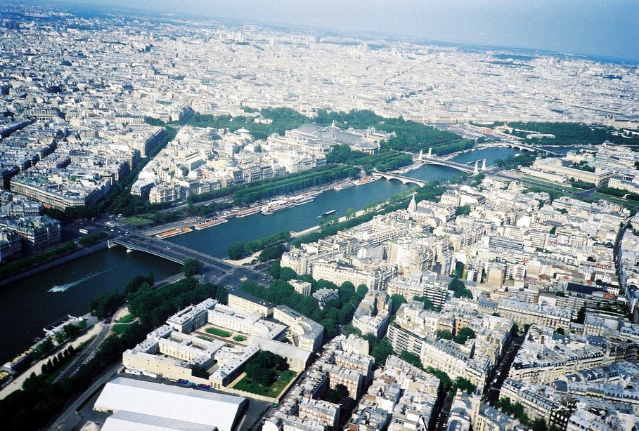 A bird perspective view to the famous Seina River from the Eiffel Tower