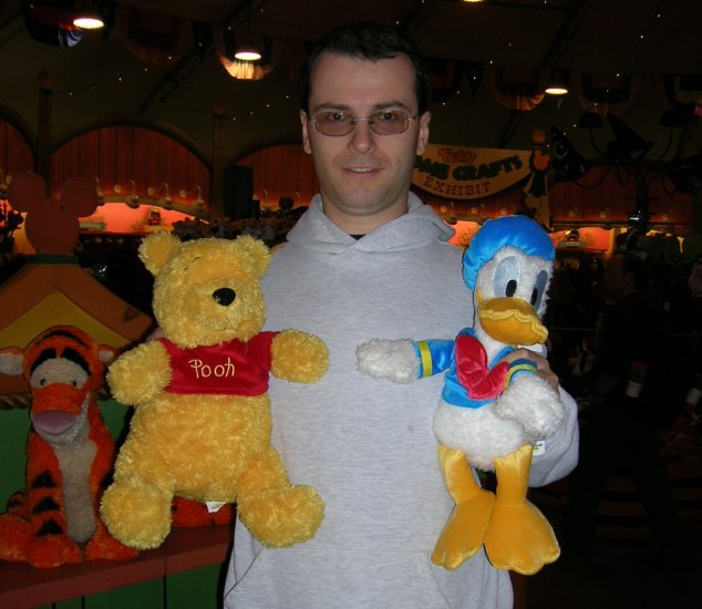 Stan with bear Pooh and duck Donald.