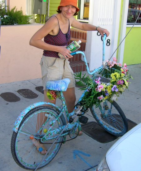 Milena with flower bicycle.