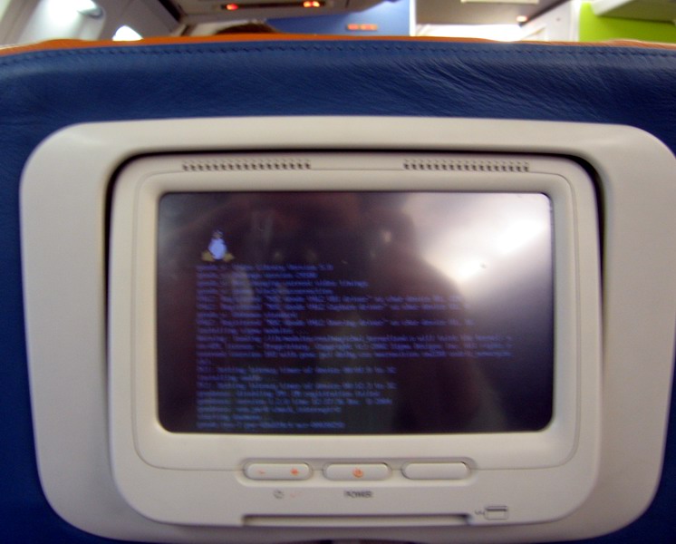 Computer rebooting in the plane. Obviously, it's not Windows.