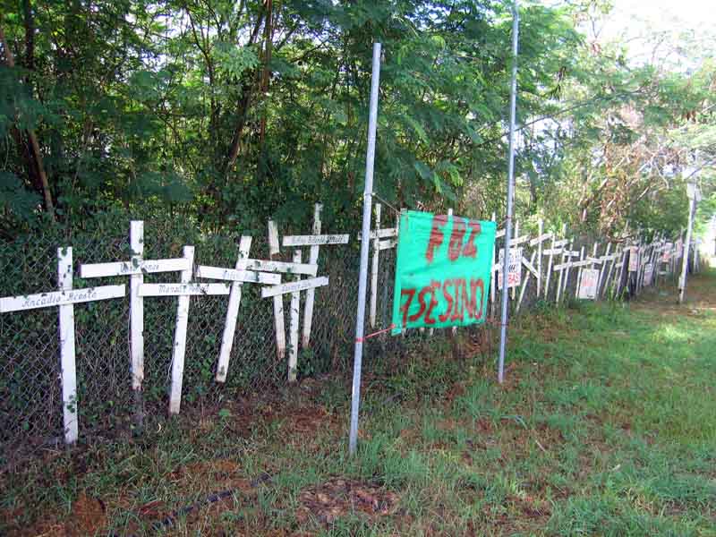 Symbolic cemetery for the victims of Navy presence placed next to the entrance to 'forbidden area'...