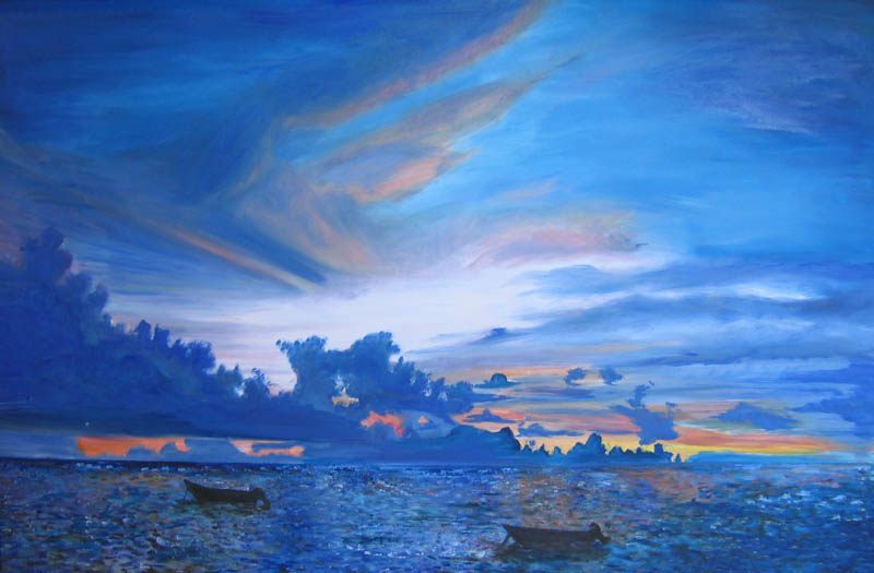 One of the paintings on display: Amanecer Azul (Blue Dawn)