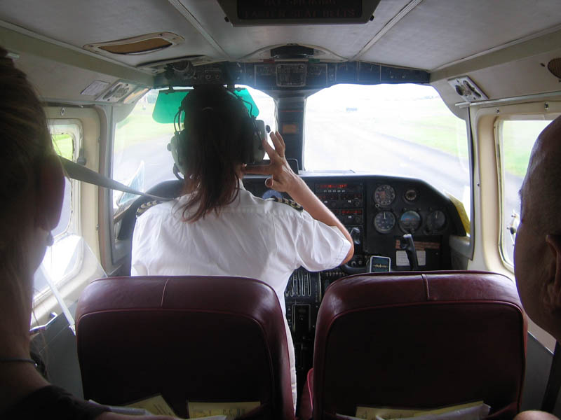 Four passengers and the pilot - and the airplane is crowded. I can imagine a bigger plane...