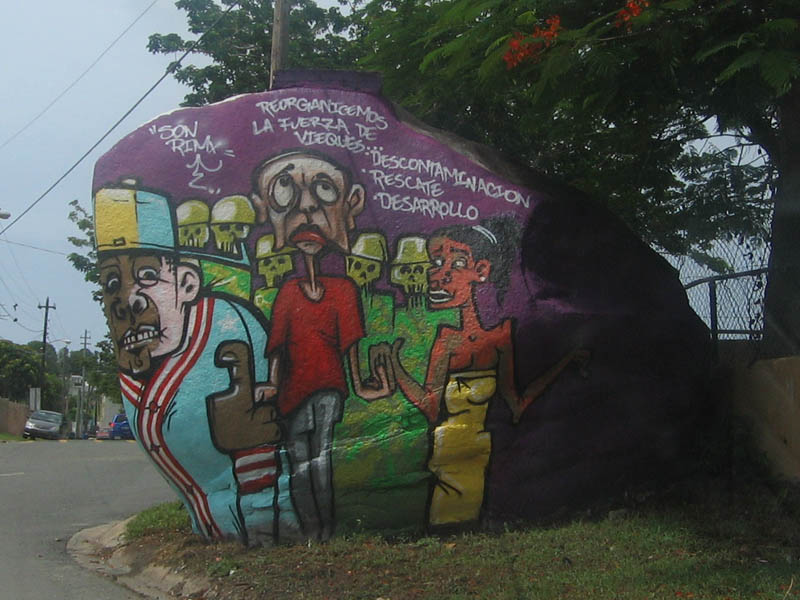 Big rock on the corner serves as a billboard