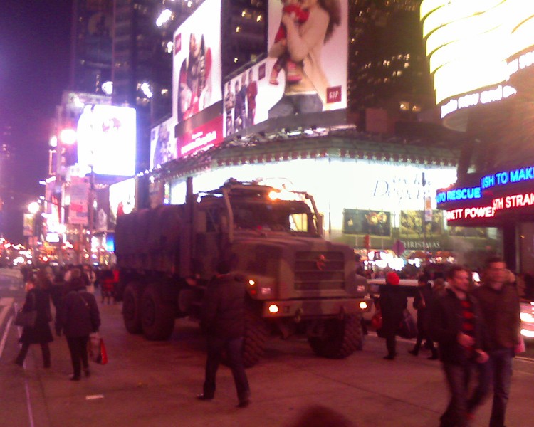 Military truck on Times Square