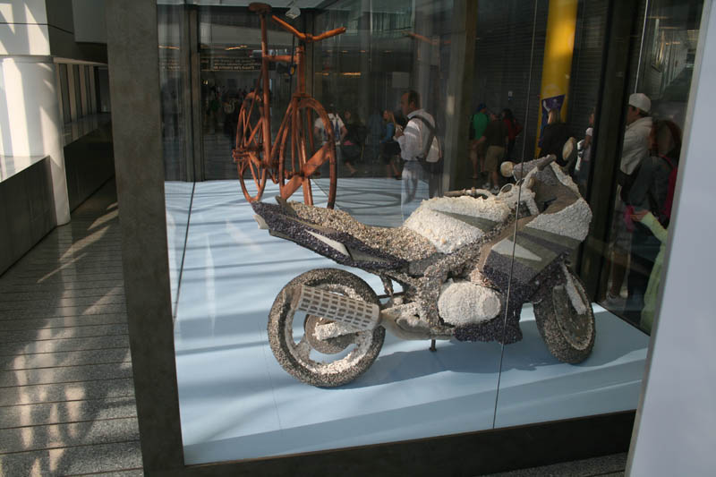 Philadelphia Airport - Wooden bicycle and motorbike made of seashells