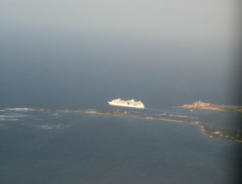 A cruise ship leaving San Juan Bay