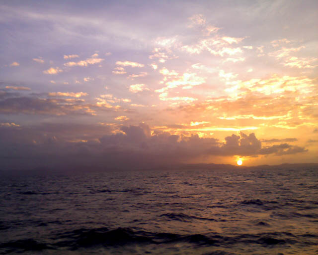 Spectacular sunset seen from the boat