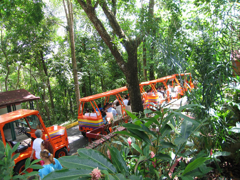 Trains take tourists to the cave