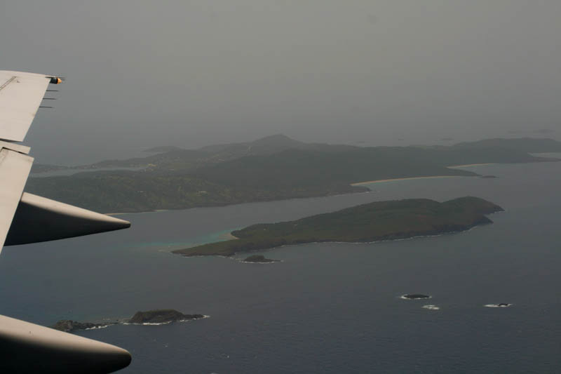 Flying over Culebra - Vieques is somewhere behind the fog