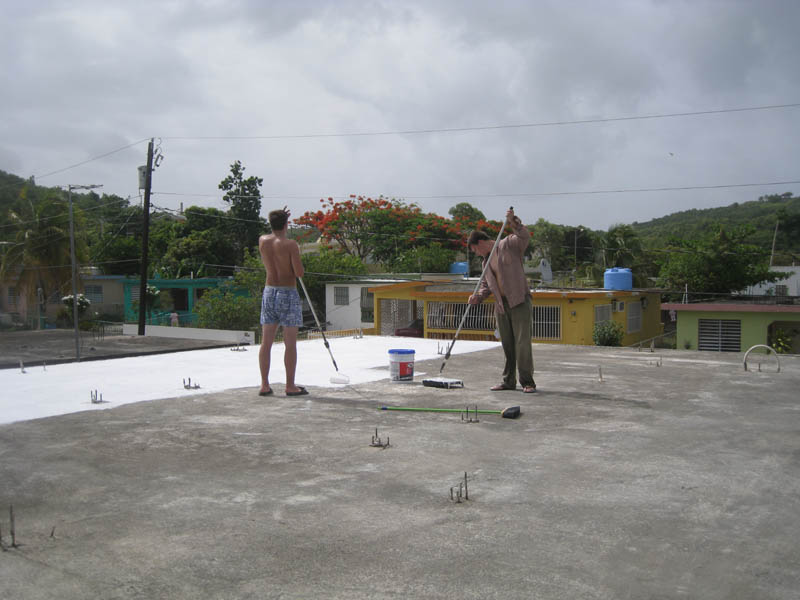 This morning, we started to paint the roof