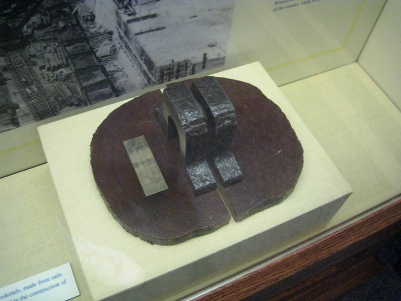 Bookends made of rails and ties used in the construction of Panama Canal