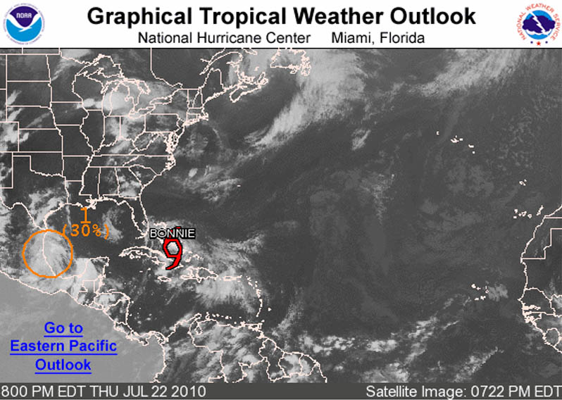 July 22, evening - Bonnie has moved above Cuba