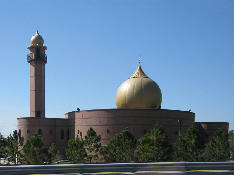 A mosque next to the road