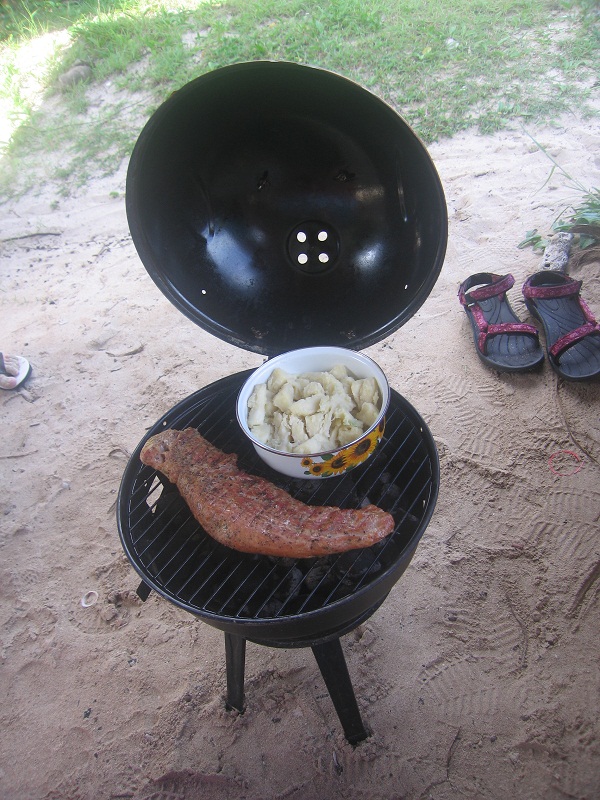 Grilled pork tenderloin with boiled breadfruit