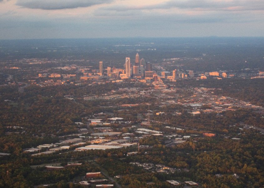 Downtown Charlotte colored by sunset