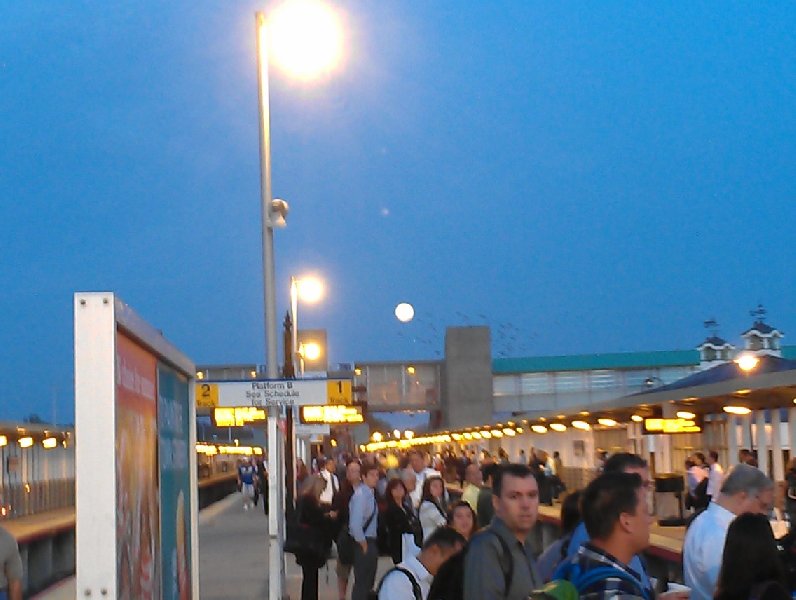 Moon over the station in Ronkonkoma