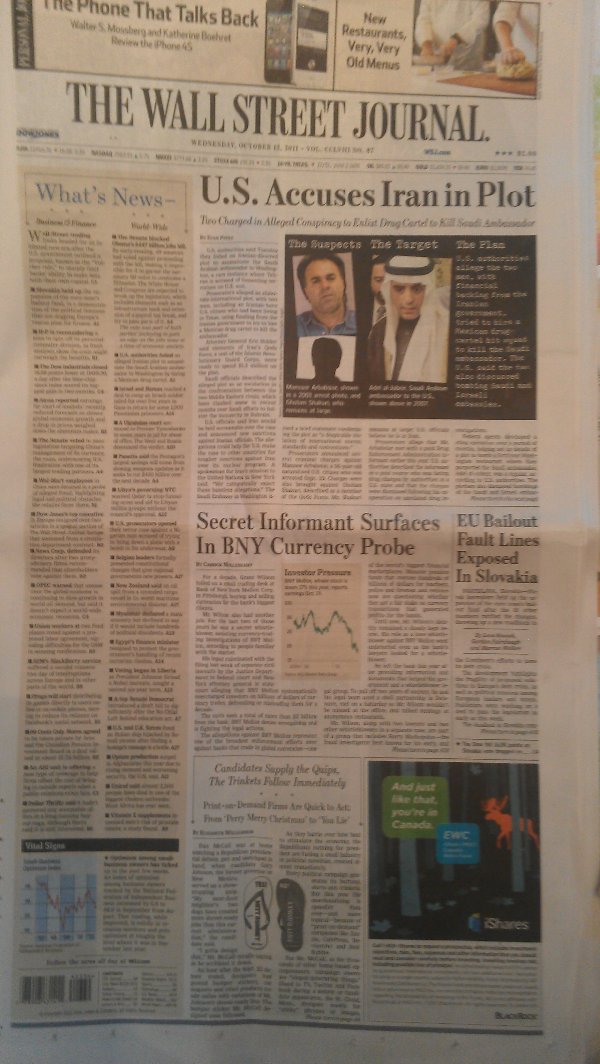 Slovensko na prvej strane Wall Street Journal (Oktber 2011)