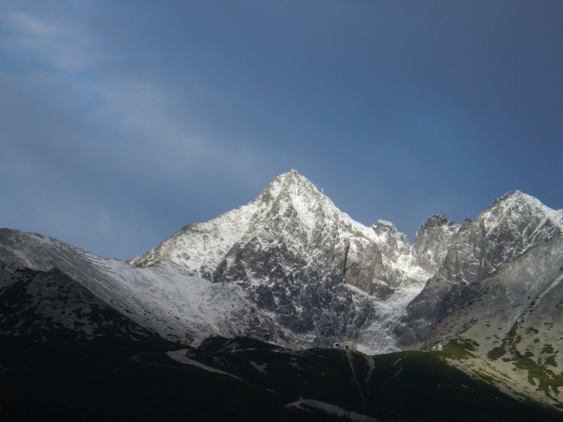 Both observatories visible in the morning sun - the one at Lomnický štít and the other at Skalnaté pleso (November 2012)
