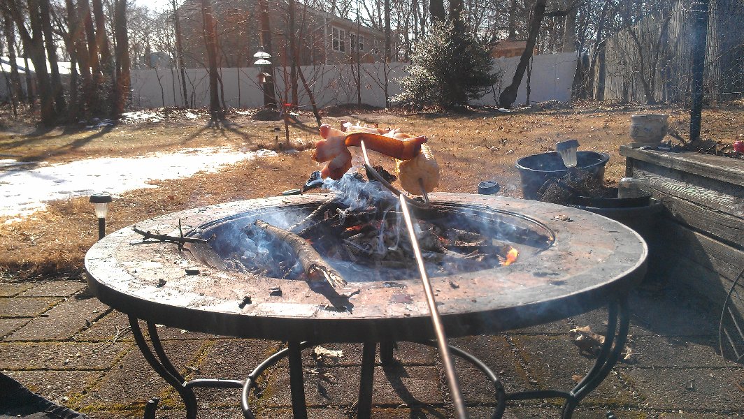 There are patches of snow here and there, but the afternoon was so beautiful that I decided to make my food outside