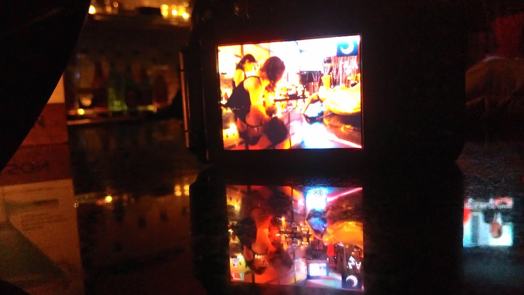 Starring: Oto's two cameras, reflective bar, two bartenders and a TV