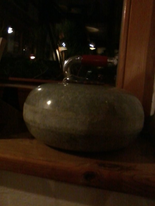 Curling stone in a restaurant