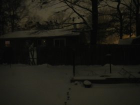 Around 6 am. Not much change from evening - powdery snow still falling, but not much on the ground (some 7-8 inches) (January 2014) Around 6 am. Not much change from evening - powdery snow still falling, but not much on the ground (some 7-8 inches) (January 2014)