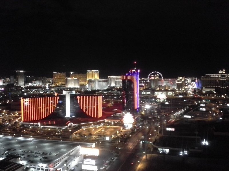 View towards the Strip from our hotel's roof-top bar. Rio resort is the closest.