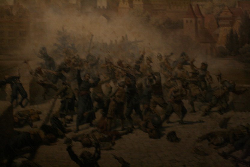 Diorama depicting Students fighting Swedes on Charles Bridge in 1648