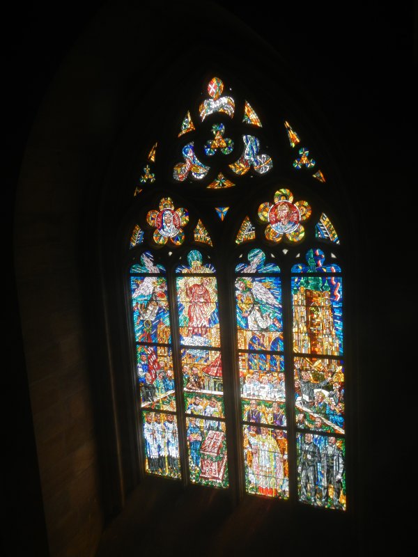 Stained glass window in the tower of St. Vitus Cathedral