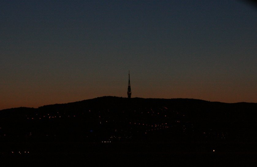 Kamzk tower above Bratislava as seen from a highway bridge