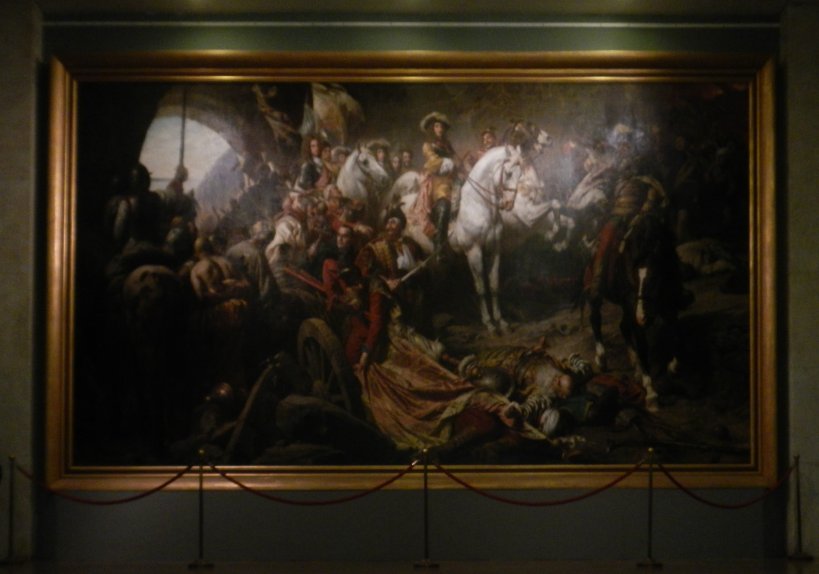 Large paintings at the top of entrance stairwayGyula Benczr: Budavr visszavtele 1686-ban