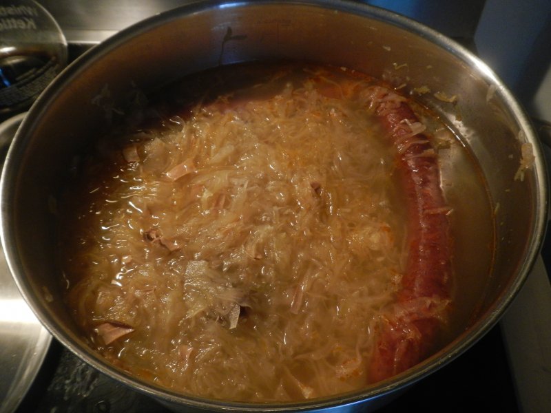 Kapustnica, the traditional Slovak Christmas soup, in preparation