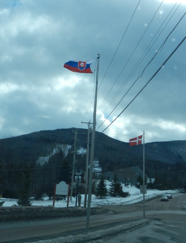 We are being welcomed by Slovak flag on the way to snow-tubing