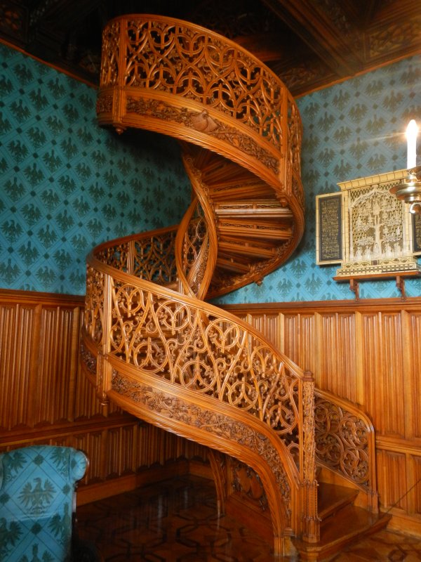 The famous wooden carved stairway