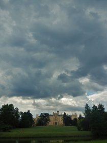 Lednice castle seen from the way to minaret (July 2015) Lednice castle seen from the way to minaret (July 2015)