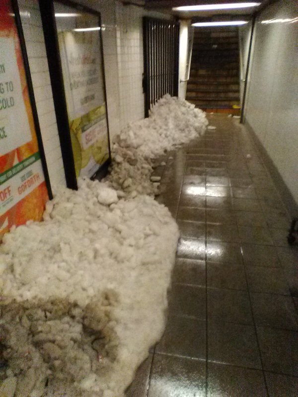 The third day's evening, still lot of snow in subway