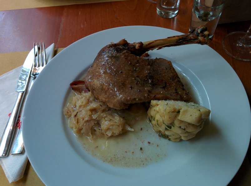 Roasted goose with cabbage and dumpling