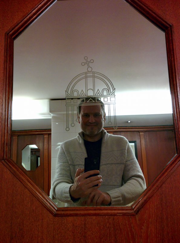 In the Mozart house restroom, I crowned myself with St Stephen Crown