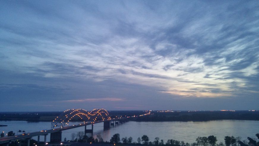 Sunset view from The Pyramid over the Mississippi river towards Arkansas