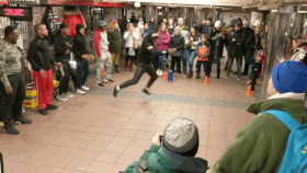 Break-dancers at 34th St subway station (January 2018) Break-dancers at 34th St subway station (January 2018)