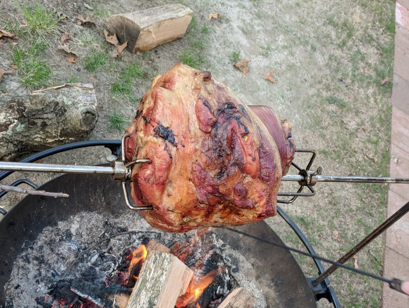 The pig's shoulder is starting to look like something to be eaten