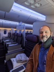 The first airplane is half-empty (better said three-quarters-empty). Social distance observed. (June 2020) The first airplane is half-empty (better said three-quarters-empty). Social distance observed. (June 2020)
