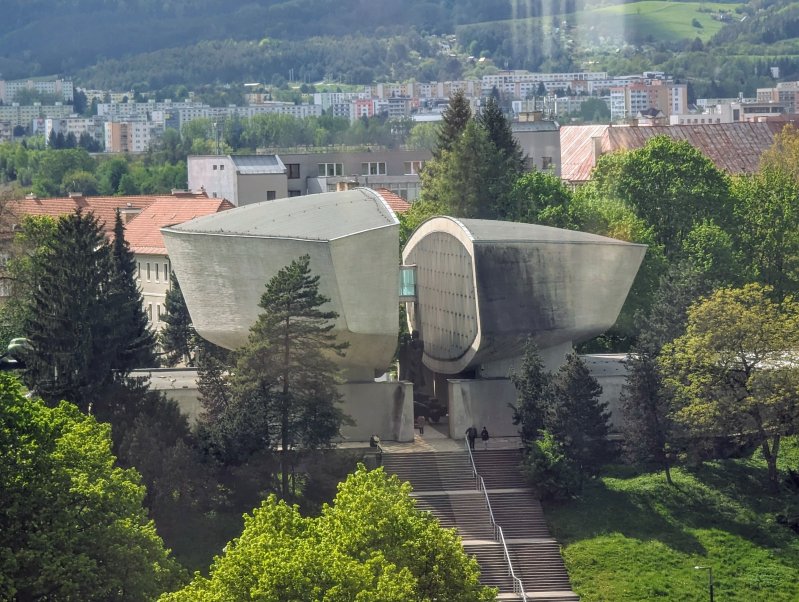 View from Hotel Lux elevator towards SNP Memorial