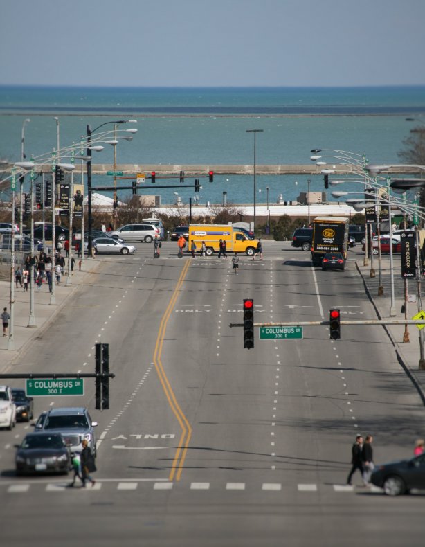 A street and the Lake