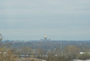 Golden dome on top of the Iowa Capitol in Des Moines can be seen from a great distance (some 5 miles in this case) even in such a weather as today. We do not stop though, just passing by on I-35 highway. (April 2015) Golden dome on top of the Iowa Capitol in Des Moines can be seen from a great distance (some 5 miles in this case) even in such a weather as today. We do not stop though, just passing by on I-35 highway. (April 2015)