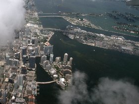 Downtown Miami and artificial islands in Biscayne Bay (June 2008)