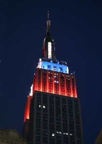 During the olympic games, each side each day was lit in the colors of different country. Today, this is our side... (August 2008)