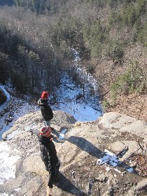 Looking carefully down the waterfall (February 2012)