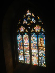 Stained glass window in the tower of St. Vitus Cathedral (June 2014)